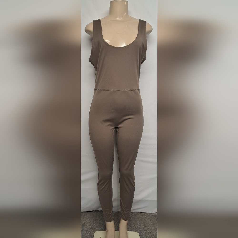 All In Motion XXL Spandex Jumpsuit Cut Out Back Body Shaping Taupe Color